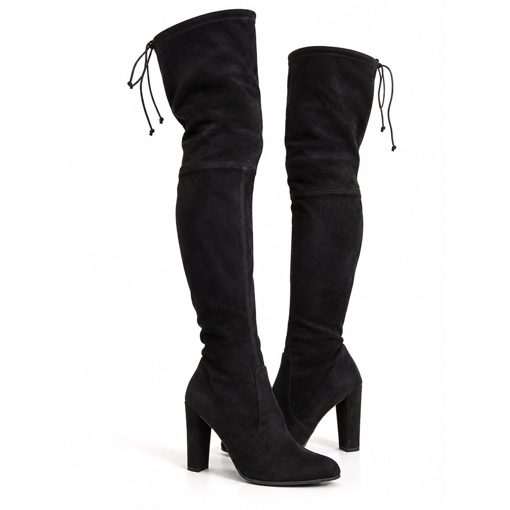 Stuart Weitzman Black Suede Over the Knee Boots Size 7M High Heel Drawstring